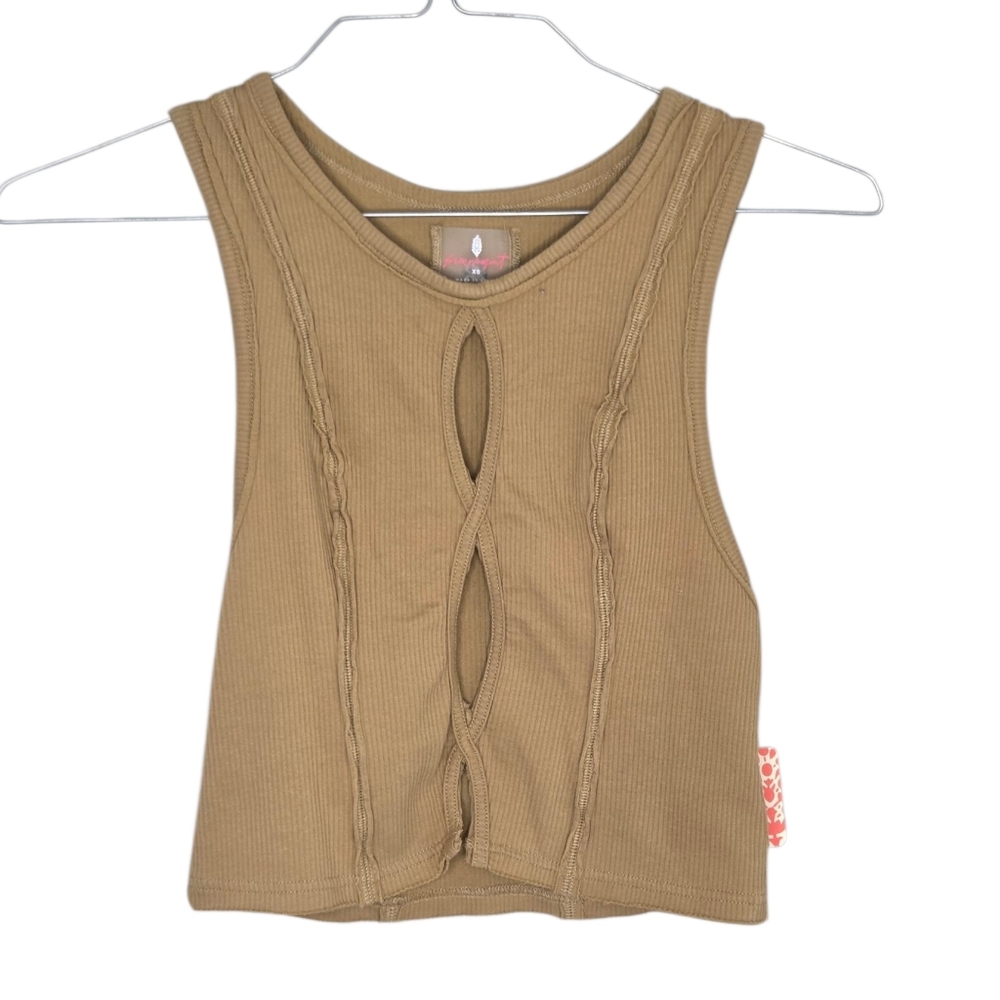 Free People FP Movement Neutral Ribbed Keyhole Crop Tank Top XS OB1511851